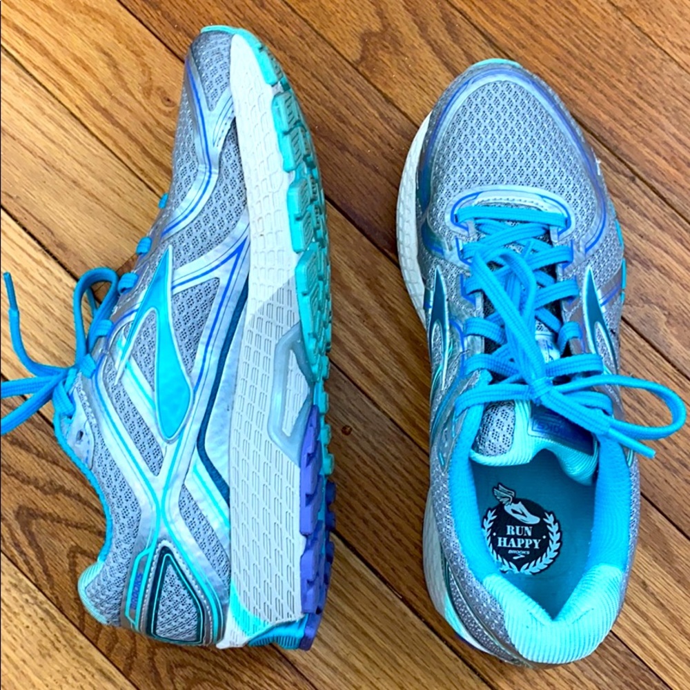 Brooks teal and silver running shoes